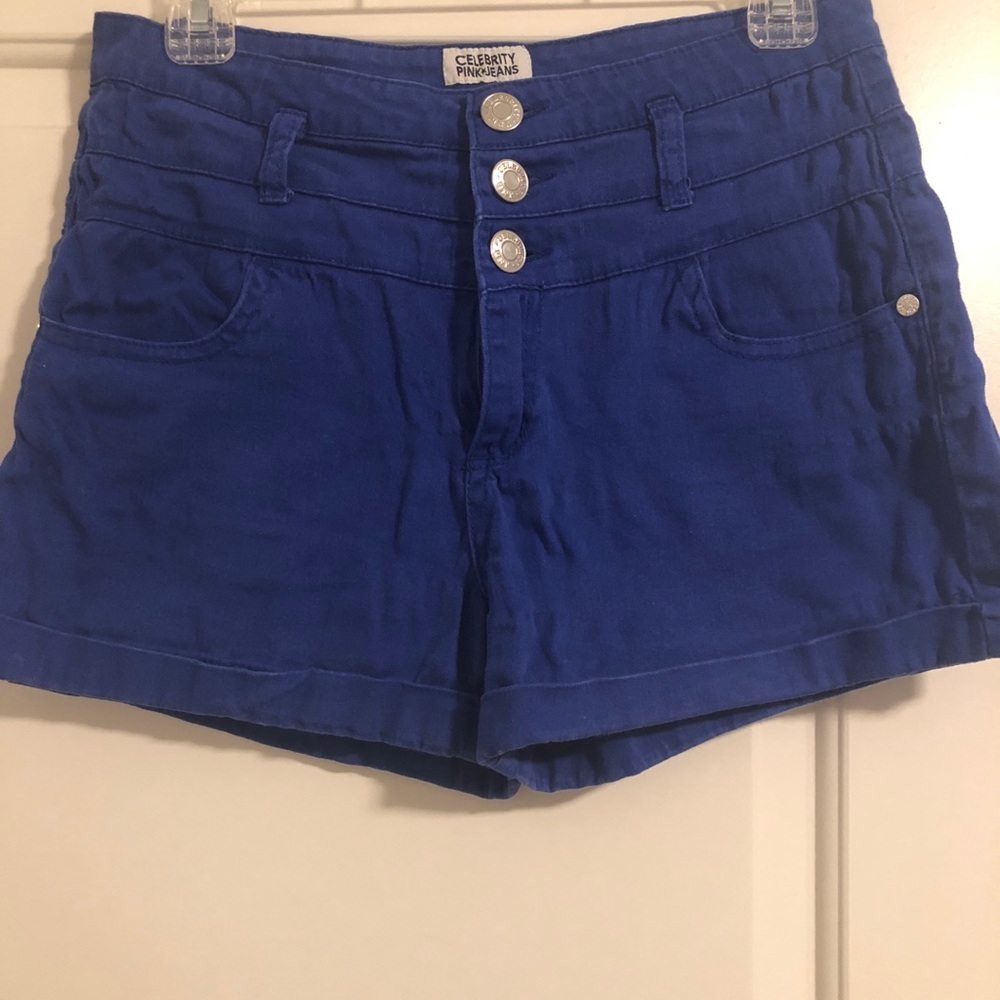 Blue, high-waisted shorts